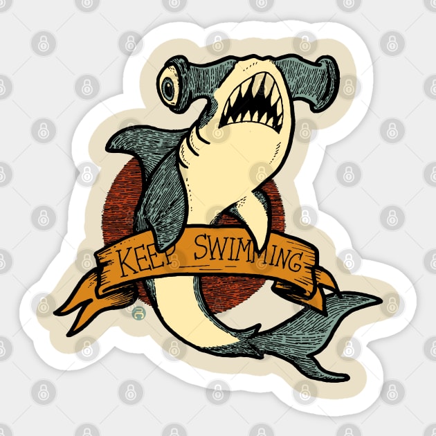 Vintage tattoo HammerShark Sticker by Neyc Design